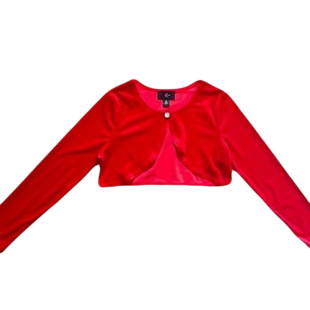 5/$25 Velvet Holiday Shrug with Button Accent NWOT
